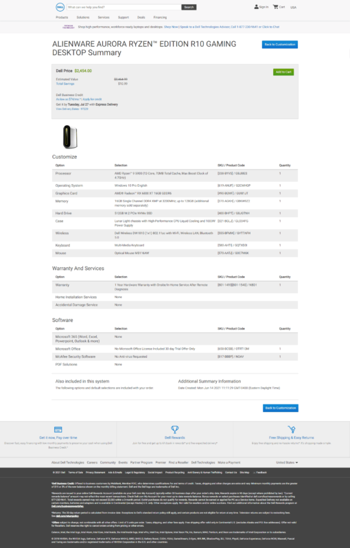 DELL ALIENWARE AURORA RYZEN R10 GAMING DESKTOP 外星人電競桌機 2