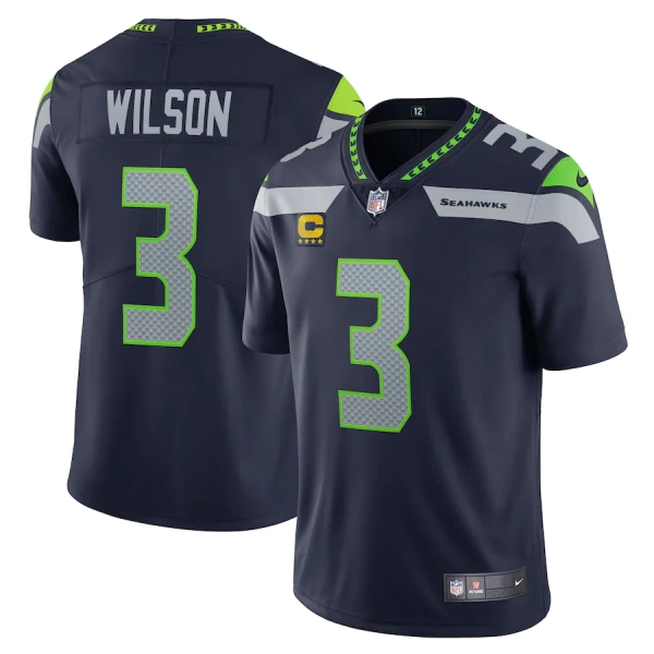 Fanatics Russell Wilson Seattle Seahawks Nike Captain Vapor Limited Jersey - College Navy 球衣 1