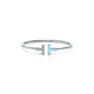 Tiffany & Co. Diamond and Turquoise Wire Bracelet in 18k White Gold