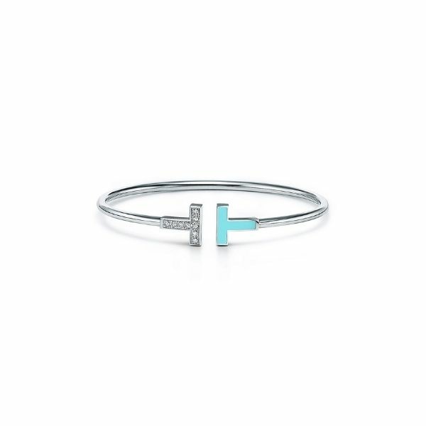 Tiffany & Co. Diamond and Turquoise Wire Bracelet in 18k White Gold 1