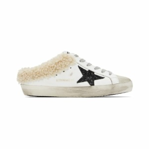 SSENSE Exclusive White & Black Shearling Super-Star Sneakers