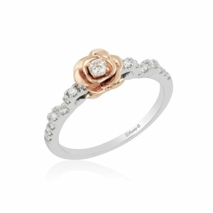 Enchanted Disney Fine Jewelry Sterling Silver And 10K Rose Gold With 1/4 CTTW Diamond Belle Rose Promise Ring