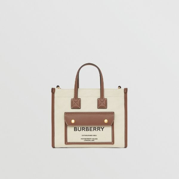 BURBERRY Mini Two-tone Canvas and Leather Freya Tote 迷你托特包 1
