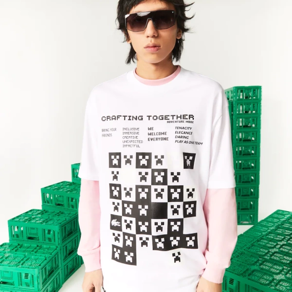 LACOSTE Men's Lacoste L!VE Collab Minecraft Loose Fit Organic Cotton T-Shirt 1