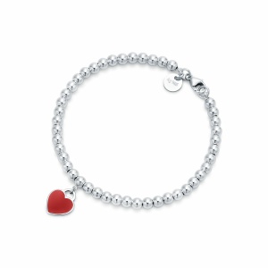 TIFFANY Red Heart Tag Bead Bracelet