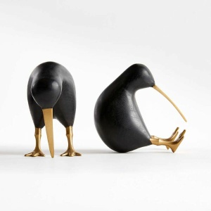 Crate and Barrel Black Wood Kiwi Bird, Set of 2