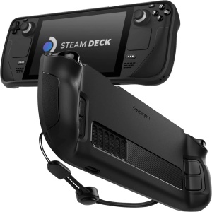 Spigen Rugged Armor Protective Case Designed for Steam Deck TPU Cover with Wrist Strap Shock-Absorption Anti-Scratch Cover Protector Steam Deck Accessories - Matte Black 軍規防摔保護殼