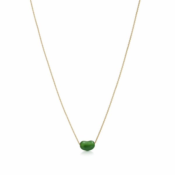 TIFFANY Bean design Pendant in Yellow Gold with Green Jade 1