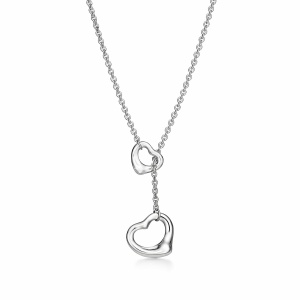 TIFFANY Open Heart Lariat Necklace in Silver
