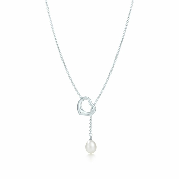 TIFFANY Open Heart Lariat Necklace in Silver with Pearls 1
