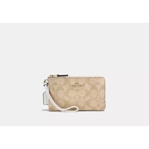 COACH Double Corner Zip Wristlet In Signature Canvas 中夾