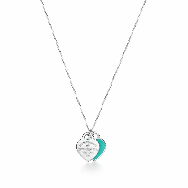 TIFFANY Blue Double Heart Tag Pendant in Silver with a Diamond 1