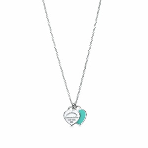 TIFFANY Blue Double Heart Tag Pendant in Silver