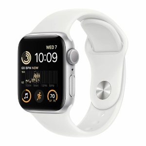 Apple Watch SE (2nd Gen) [GPS 40mm] Smart Watch w/Silver Aluminum Case & White Sport Band 智慧型手錶