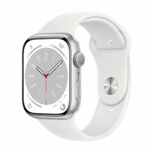 Apple Watch Series 8 [GPS 45mm] Smart Watch w/Silver Aluminum Case with White Sport Band 智慧型手錶