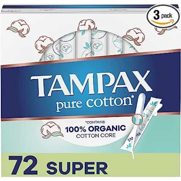 Tampax Pure Cotton, Contains 100% Organic Cotton Core, Super Absorbency, Unscented 1