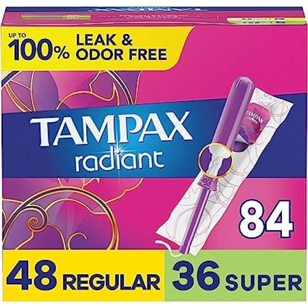 Tampax Radiant Multipack, Regular/Super Absorbency, with Leakguard Braid, Unscented 1
