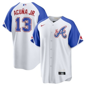 Men's Atlanta Braves Ronald Acuña Jr. Nike White 2023 City Connect Replica Player Jersey