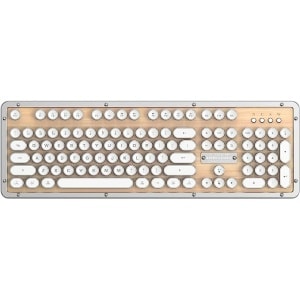 Azio Retro Classic Bluetooth Wireless/USB Wired Maple Wood Vintage Backlit Mechanical Keyboard