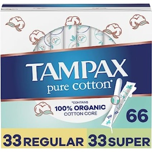 Tampax Pure Cotton, Contains 100% Organic Cotton Core, Regular/Super Absorbency, Unscented