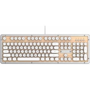 Azio Retro Classic USB Wired Backlit Vintage Maple Wood Mechanical Keyboard