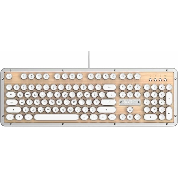 Azio Retro Classic USB Wired Backlit Vintage Maple Wood Mechanical Keyboard 1