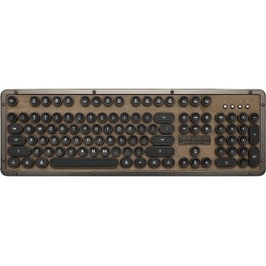 Azio Retro Classic Bluetooth Wireless/USB Wired Walnut Wood Vintage Backlit Mechanical Keyboard