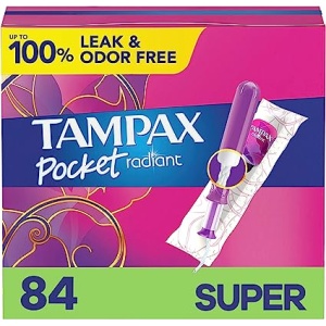 Tampax Pocket Radiant Compact Plastic, With LeakGuard Braid, Super Absorbency, Unscented
