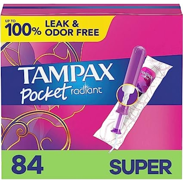 Tampax Pocket Radiant Compact Plastic, With LeakGuard Braid, Super Absorbency, Unscented 1