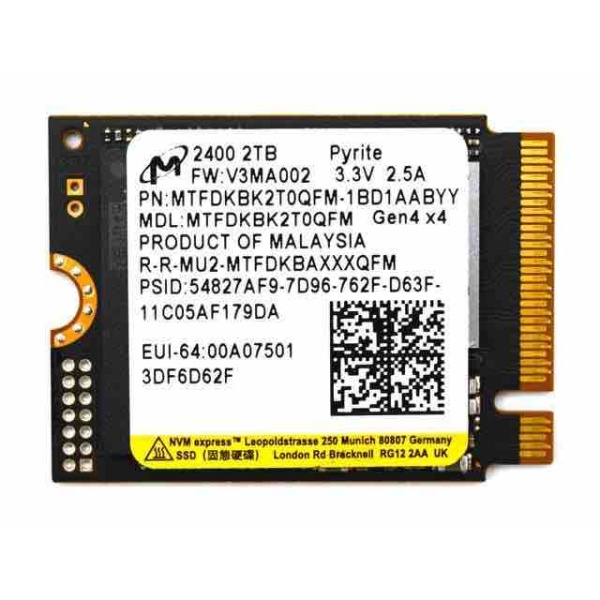 2TB Micron 2400 M.2 2230 NVMe PCIe 4.0x4 SSD MTFDKBK2T0QFM-1BD1AABYYR 1