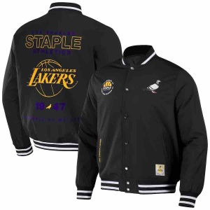 Men's Los Angeles Lakers NBA x Staple Black My City Full-Snap Varsity Jacket