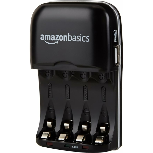 Amazon Basics Battery Charger for AA & AAA Nickel-Metal Hydride batteries (Ni-MH) With USB Port, Black 1