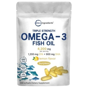 Micro Ingredients Triple Strength Omega 3 Fish Oil Supplements 4200mg Per Serving, 240 Softgels