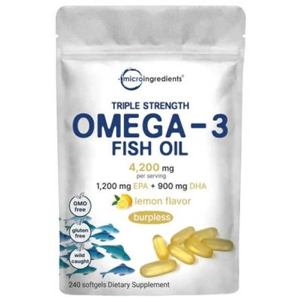Micro Ingredients Triple Strength Omega 3 Fish Oil Supplements 4200mg Per Serving, 240 Softgels 1