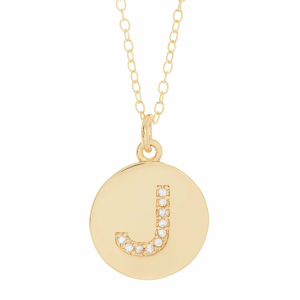 ADORNIA Initial Pave Disc Necklace gold