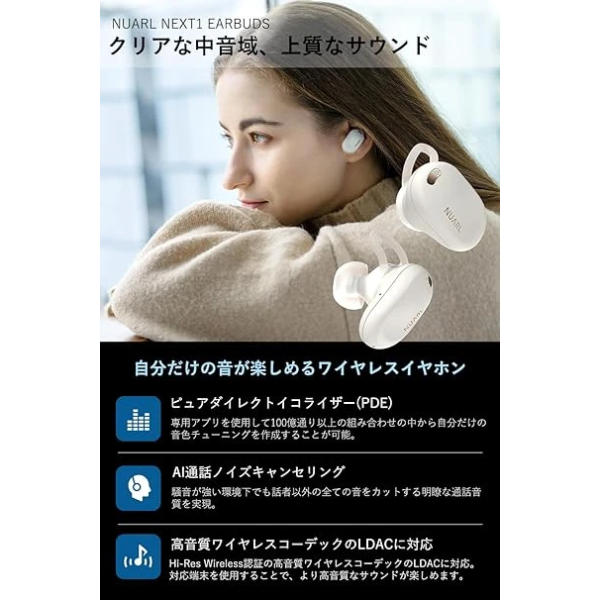 NUARL NEXT1 True Wireless Earbuds Bluetooth5.3 20hr Playback LDAC Low Latency Mode Hybrid ANC AI Call （White Igret） 真無線耳機 2