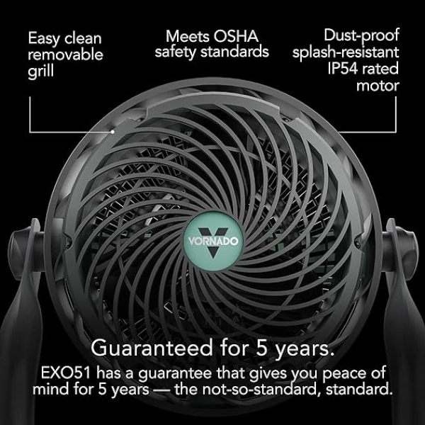 Vornado EXO51 Heavy Duty Air Circulator Shop Fan with IP54 Rated Dustproof and Water-Resistant Motor, Green, CR1-0389-17 2