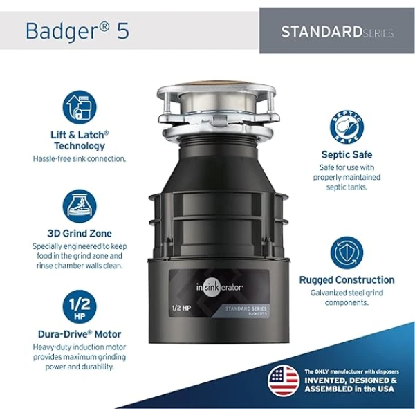 InSinkErator Badger 5 Garbage Disposal, 1/2 HP 鐵胃廚餘處理機 2