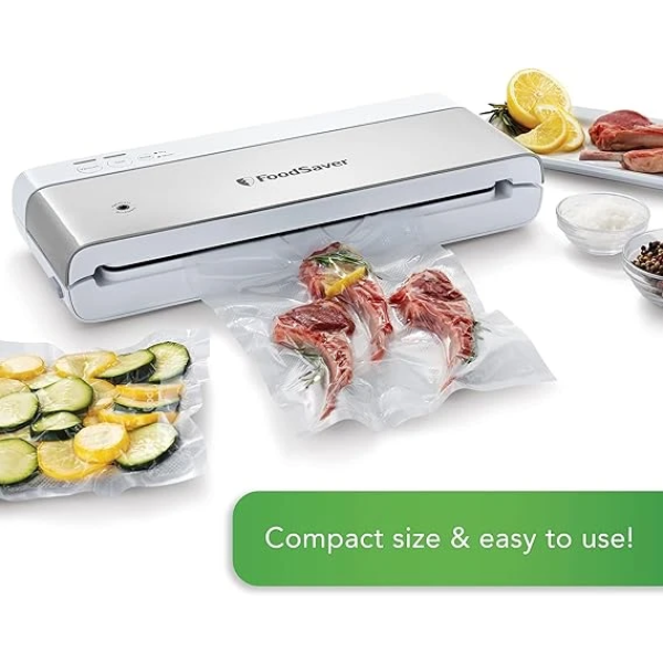 FoodSaver Compact Vacuum Sealer Machine with Sealer Bags and Roll for Airtight Food Storage and Sous Vide 2