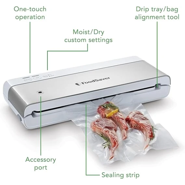 FoodSaver Compact Vacuum Sealer Machine with Sealer Bags and Roll for Airtight Food Storage and Sous Vide 3