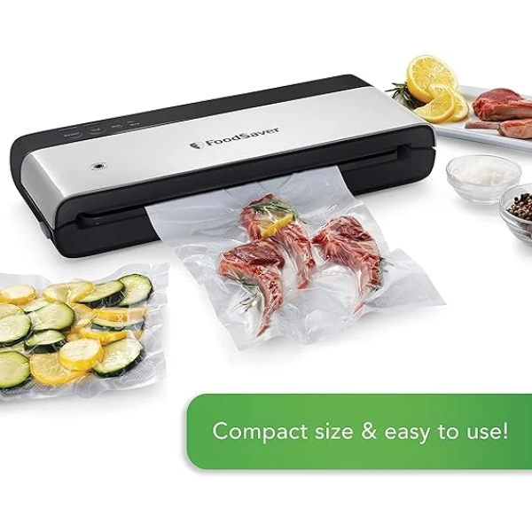 FoodSaver Vacuum Sealing Machine | PowerVac Compact Vacuum Sealer | Vertical Storage | Stainless Steel & Black | VS0150 2