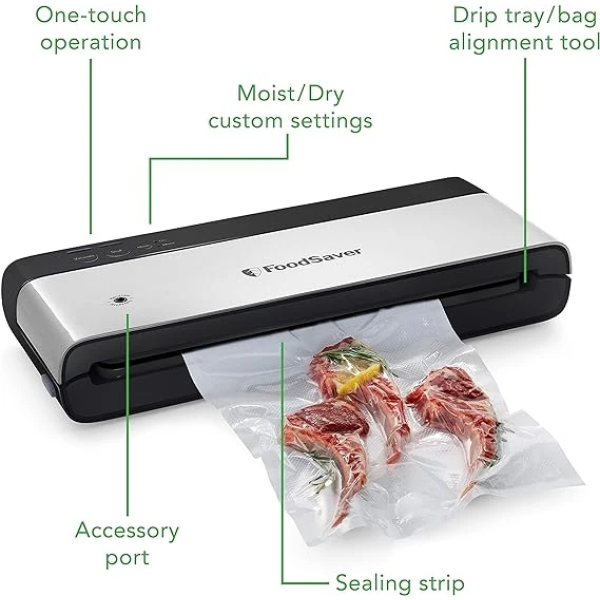 FoodSaver Vacuum Sealing Machine | PowerVac Compact Vacuum Sealer | Vertical Storage | Stainless Steel & Black | VS0150 3