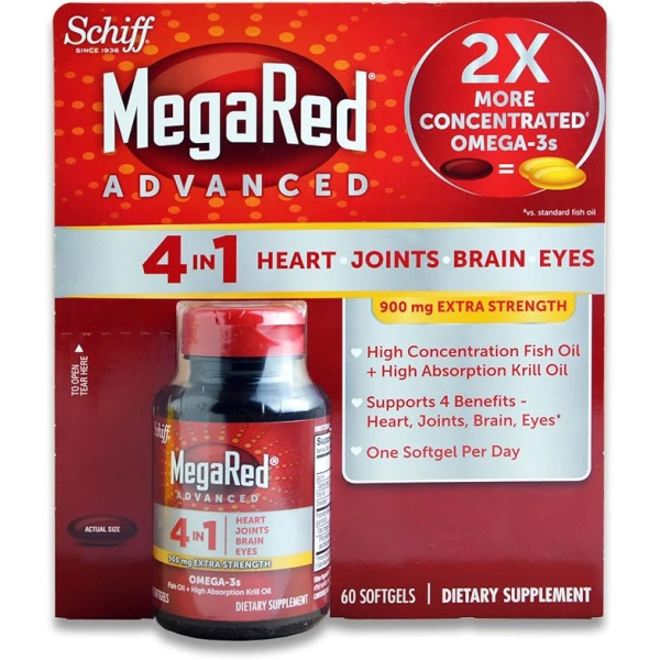 Schiff MegaRed Advanced 4 in 1 Heart Joints Brain Eye 60 Softgels 900mg Extra Strength 四合一保健食品 3