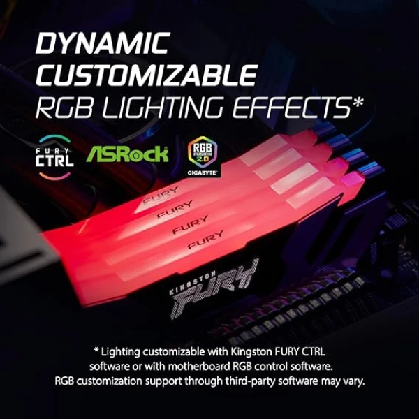 Kingston FURY Renegade RGB 32GB (2x16GB) 6400MT/s DDR5 CL32 DIMM Desktop Memory (Kit of 2) 2