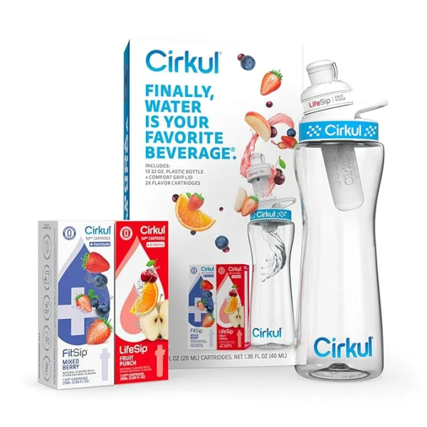 Cirkul 22oz.Plastic Flavored Water Bottle BPA-Free Starter Kit with Blue Lid 1