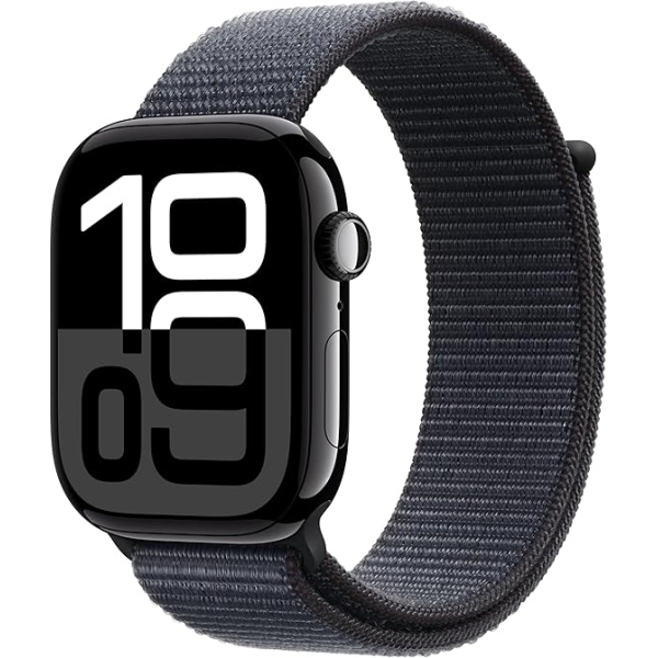 Apple Watch Series 10 [GPS 46mm case] Smartwatch with Jet Black Aluminium Case with Ink Sport Loop 1