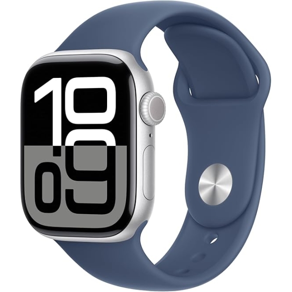 Apple Watch Series 10 [GPS 46mm case] Smartwatch with Silver Aluminium Case with Denim Sport Band - M/L 1